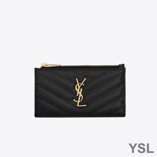 Yves Saint Laurent Töredékek Cipzáras Kártya Esetében Szemű Matelasse Bőr Fekete/Arany