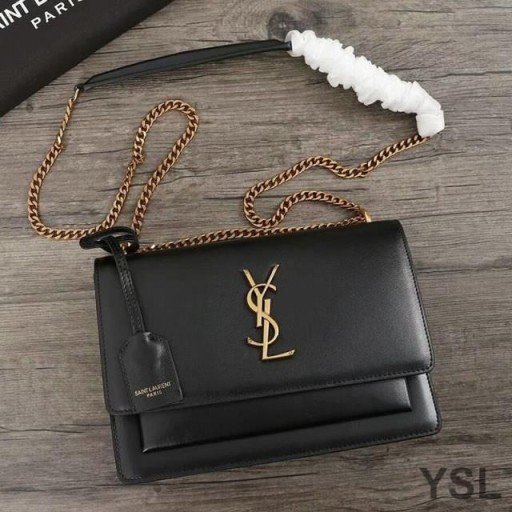 Yves Saint Laurent Közepes Naplemente Lánc Táska Bőr Fekete/Arany