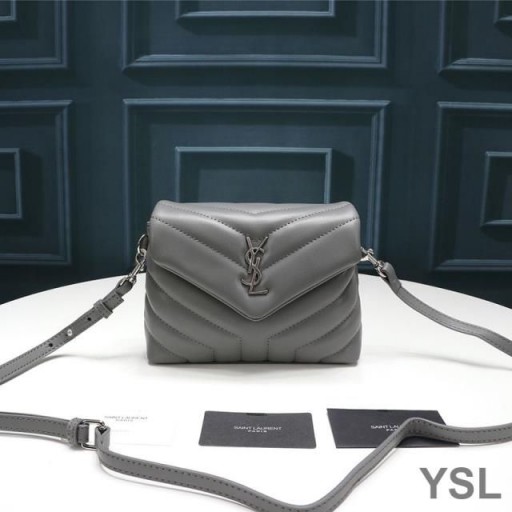 Yves Saint Laurent Mini Loulou Játék Táska Y Matelasse Bőr Ég Kék/Ezüst