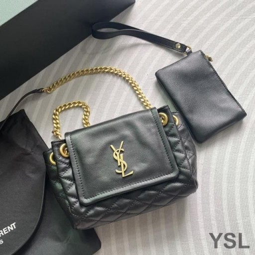 Yves Saint Laurent Mini Nolita Táska Gyémánt-Steppelt Fekete Báránybőr