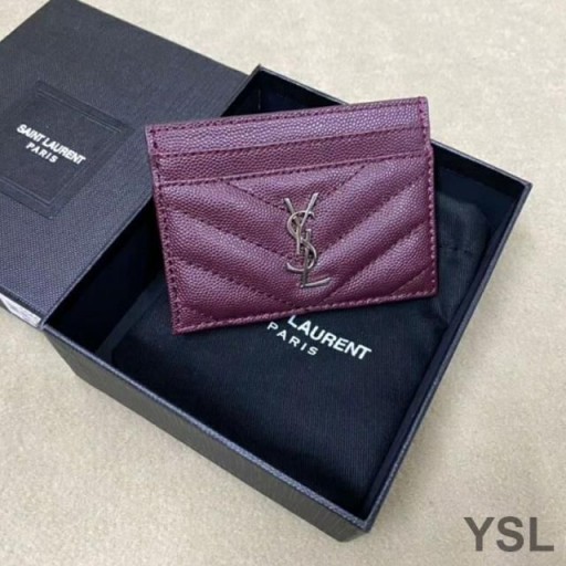 Yves Saint Laurent Monogram Kártya Esetében Szemű Matelasse Bőr Lila/Ezüst