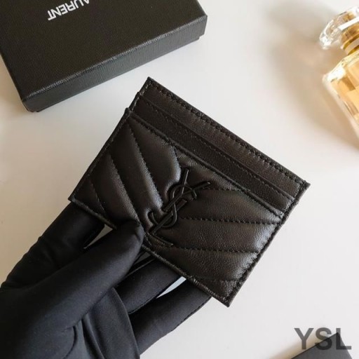 Yves Saint Laurent Monogram Kártya Esetében Matelasse Fekete Báránybőr