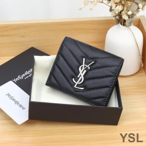 Yves Saint Laurent Monogram Fedél Kártya Esetében Szemű Matelasse Bőr Fekete/Ezüst