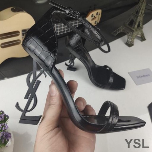 Yves Saint Laurent Opyum Szandál, hogy A Krokodil Bőr Fekete Sarok Fekete