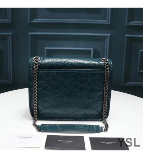 Yves Saint Laurent Baby Niki Lánc Táska Megremegett, Majd Steppelt Bőr Zöld/Ezüst