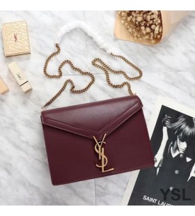 Yves Saint Laurent Cassandra Csattal Táska Sima Bőr Bordó/Arany