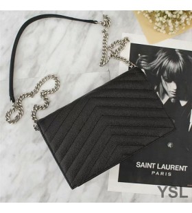Yves Saint Laurent Boríték Lánc Tárca A Texturált Matelasse Bőr Fekete/Ezüst
