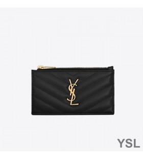 Yves Saint Laurent Töredékek Cipzáras Kártya Esetében Szemű Matelasse Bőr Fekete/Arany