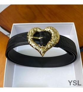 Yves Saint Laurent Szív Szíj Krokodil Dombornyomott Bőr Fekete/Arany