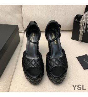 Yves Saint Laurent Jodie Platform Sandals In Quilted Leather Black