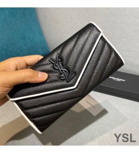 Yves Saint Laurent Nagy Monogram Fedél Tárcáját Szemű Matelasse Bőr Fekete/Fehér