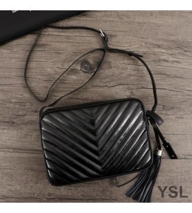 Yves Saint Laurent Lou Táska Gyűrve Matelasse Bőr Fekete/Ezüst