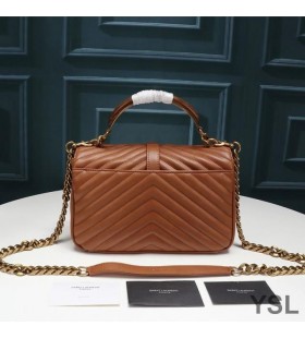 Yves Saint Laurent Közepes Főiskola Lánc Táska Gyűrve Matelasse Bőr Barna/Arany