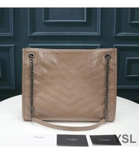Yves Saint Laurent Közepes Niki Bevásárló Táska Gyűrve Vintage Bőr Sárgabarack/Ezüst