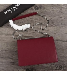 Yves Saint Laurent Közepes Naplemente Lánc Táska Textúrázott Bőr Bordó/Ezüst