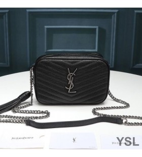 Yves Saint Laurent Mini Lou Táska Mintás Matelasse Bőr Fekete/Ezüst