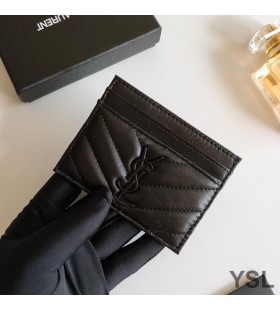 Yves Saint Laurent Monogram Kártya Esetében Matelasse Fekete Báránybőr
