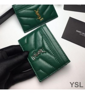 Yves Saint Laurent Monogram Kártya Esetében Matelasse Báránybőr Zöld/Ezüst