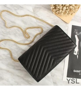Yves Saint Laurent Monogram Lánc Tárcáját Szemű Matelasse Bőr Fekete/Arany