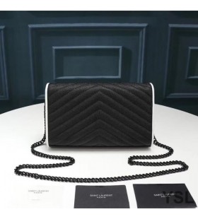 Yves Saint Laurent Monogram Lánc Tárcáját Szemű Matelasse Bőr Fekete/Fehér