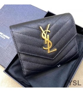 Yves Saint Laurent Monogram Trifold Kártya Esetében Szemű Matelasse Bőr Fekete/Arany