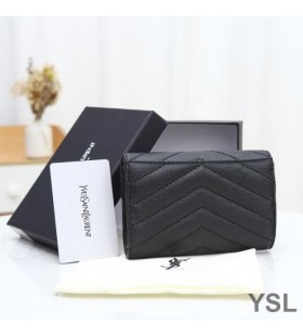 Yves Saint Laurent Kis Boríték Füle Tárcáját Szemű Matelasse Bőr Fekete/Ezüst
