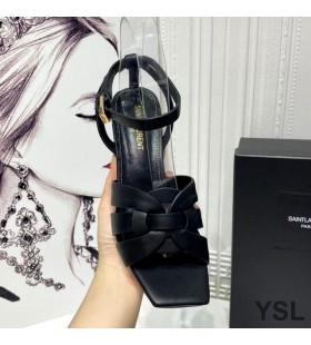 Yves Saint Laurent Tribute Platform Sandals In Smooth Leather Black