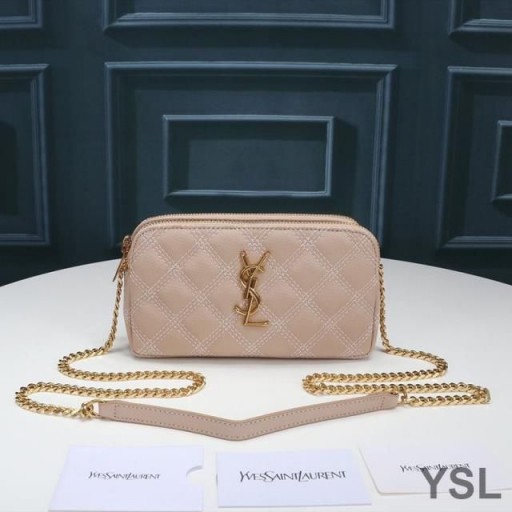Yves Saint Laurent Becky Dúbailte-Zip Pouch I Diamond-Cuilteáilte Lambskin Aibreog/Óir