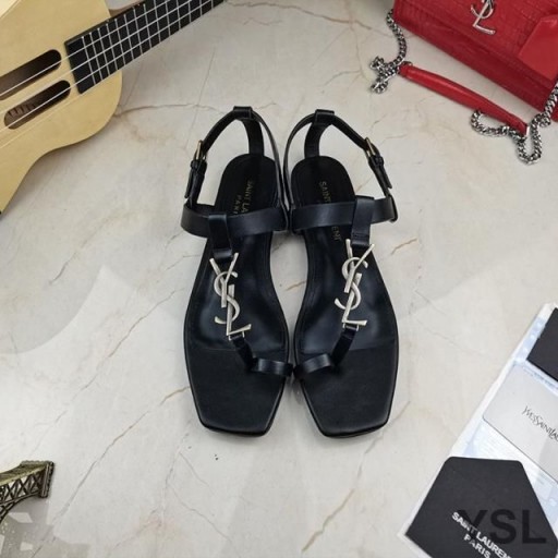 Yves Saint Laurent Cassandra Sandals Maol le Toehold Lúb Sa Smooth Leathar Dubh