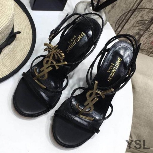 Yves Saint Laurent Cassandra Ding Espadrilles a I Leathar le Pailme Lógó Dubh
