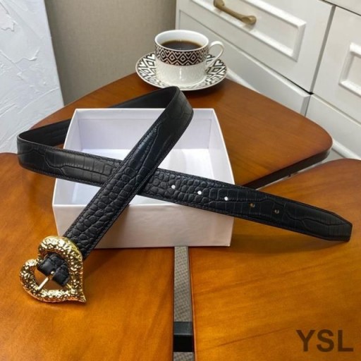 Yves Saint Laurent Croí Crios I Crogall Cabhraithe Leathar Dubh/Óir