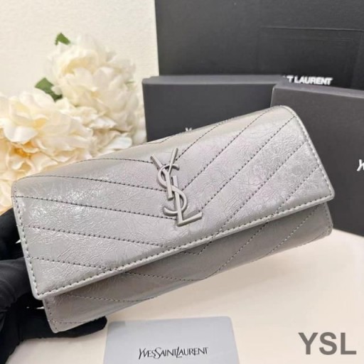 Yves Saint Laurent Mór Cassandra Bifold Sparán I Rocach Matelasse Leathar Grey