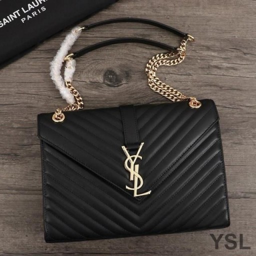 Yves Saint Laurent Mór Clúdach Slabhra Mála I Matelasse Leathar Dubh/Óir