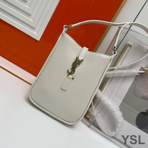 Yves Saint Laurent Le 5 7 Ingearach Pouch I Réidh Leathair Bán/Óir