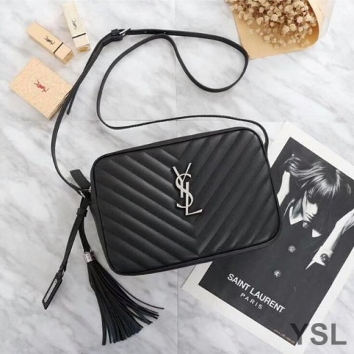 Yves Saint Laurent Lou Mála Ceamara I Matelasse Leathar Dubh/Silver