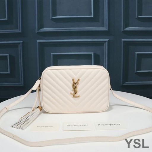 Yves Saint Laurent Lou Mála Ceamara I Matelasse Leathar Bán/Óir