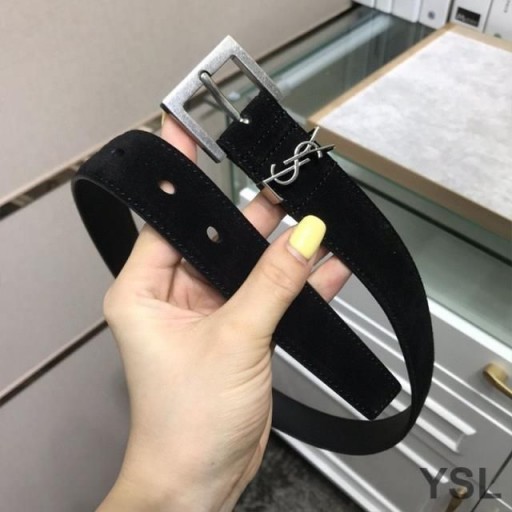 Yves Saint Laurent Monogram Crios Le Cearnach Buckle I Suede Dubh/Silver