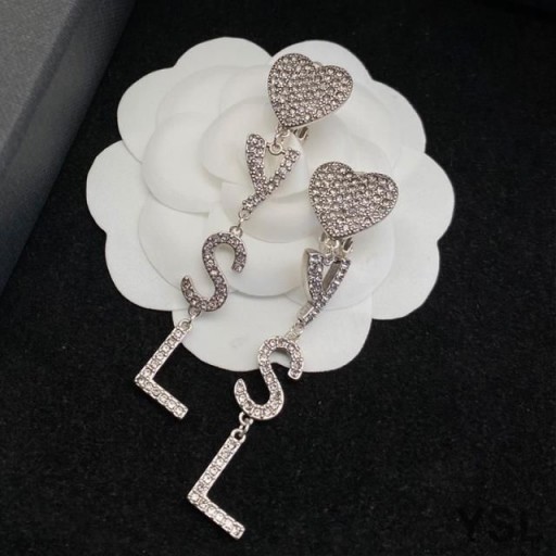 Yves Saint Laurent Opyum Earrings Croí I Miotail Agus Criostail Silver