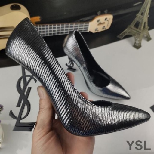 Yves Saint Laurent Opyum Caidéil Glitter Leathar Dubh le Súil Silver