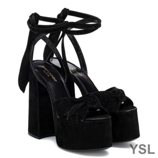 Yves Saint Laurent Paige Ardán Sandals I Suede Dubh