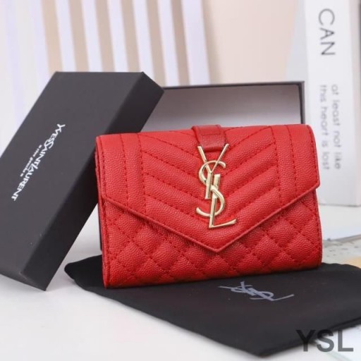 Yves Saint Laurent Beaga Clúdach Flap Sparán I Measctha Grained Matelasse Leathar Red/Gold