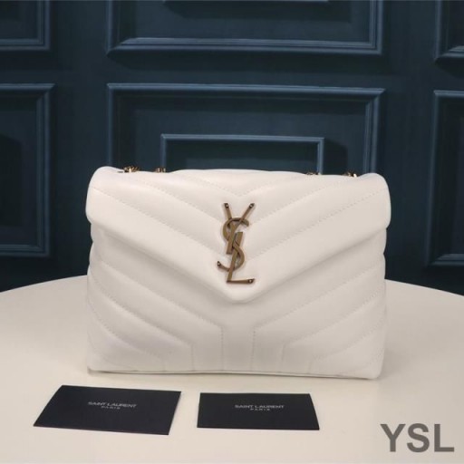 Yves Saint Laurent Beaga Loulou Slabhra Mála I Y Matelasse Leathar Bán/Óir