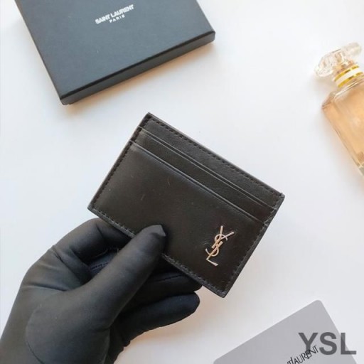 Yves Saint Laurent Beag Bídeach Monogram Cárta Cás Smooth Leathar Dubh/Silver
