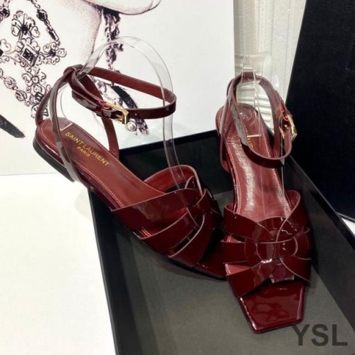 Yves Saint Laurent Ómós Sandals Maol Paitinne Leathar Burgúine
