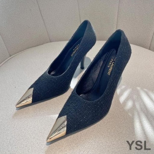 Yves Saint Laurent Vesper Caidéil I Tweed agus Leathair Dubh