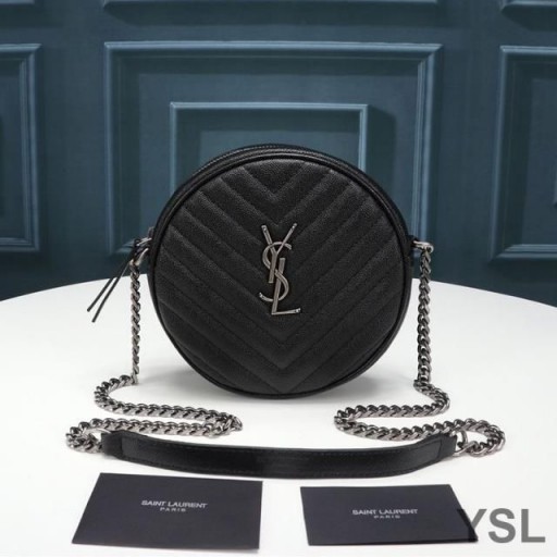 Yves Saint Laurent Vinyle Bhabhta Mála Ceamara I Grained Matelasse Leathar Dubh/Silver