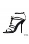 Yves Saint Laurent Cassandra Sandals I Réidh Leathair Le Bambú Lógó Dubh