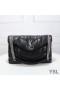 Yves Saint Laurent Meánach Loulou Puffer Mála Cuilteáilte I Lambskin Dubh/Silver