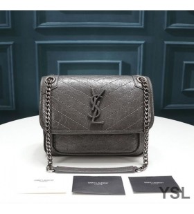 Yves Saint Laurent Leanbh Niki Slabhra Mála I Rocach Agus Cuilteáilte Leathair Liath/Silver