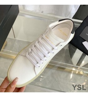 Yves Saint Laurent Chúirt Clasaiceach Sneakers I Bróidnithe Leathar le Silver Logo Bán/Dubh